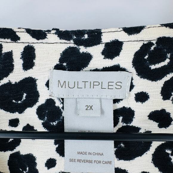 Multiples Jacket 2X Black White Animal Print Mixed Zebra Leopard Open Front - Picture 2 of 9